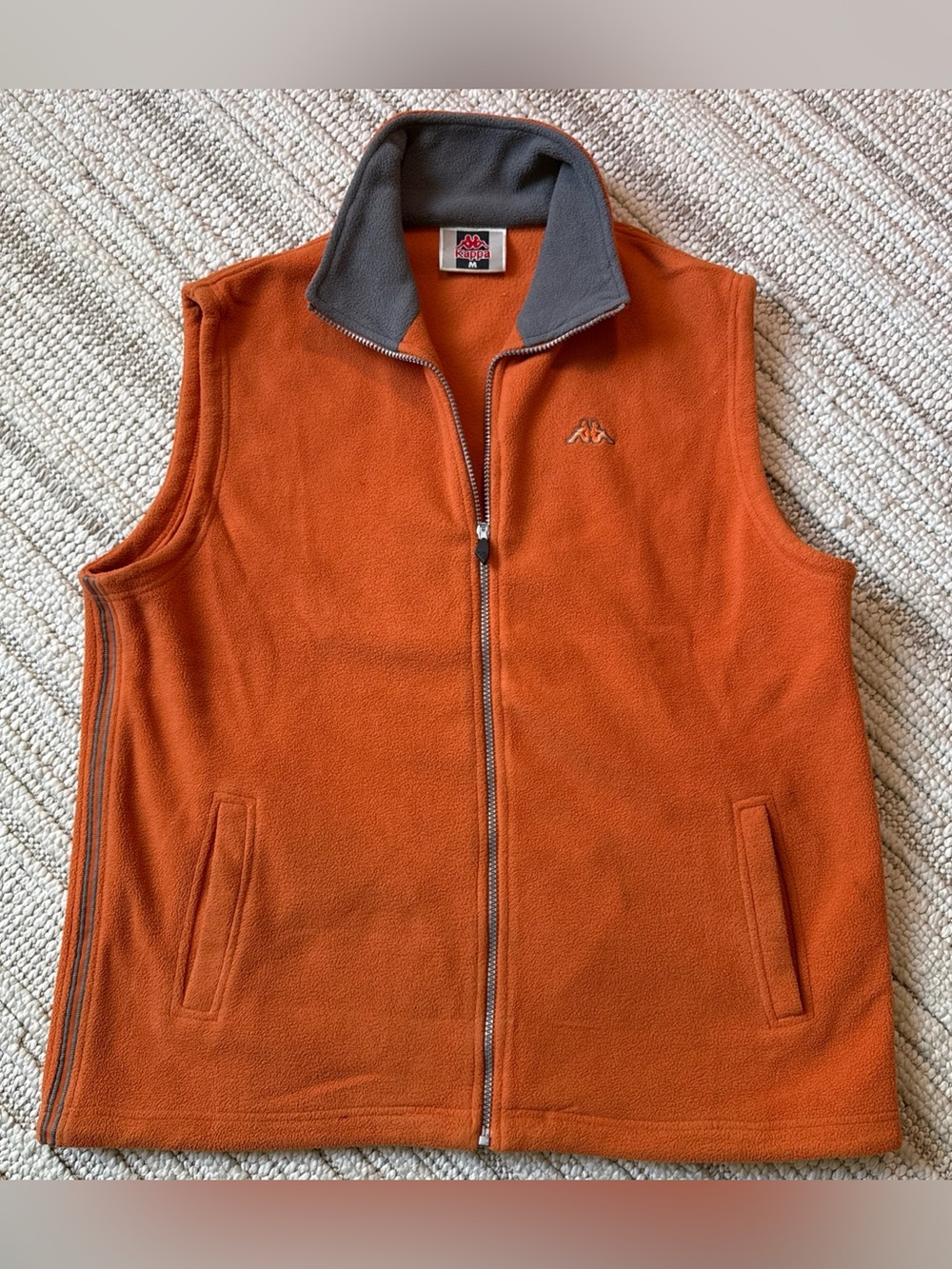 VTG Kappa Fleece Vest Men’s M Orange Soccer Full Zip Embroidered Streetwear Y2k